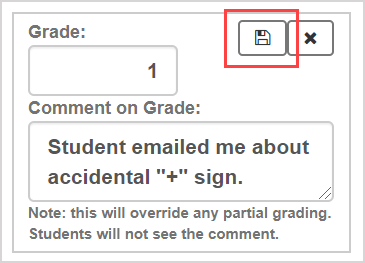The save grade icon is highlighted.